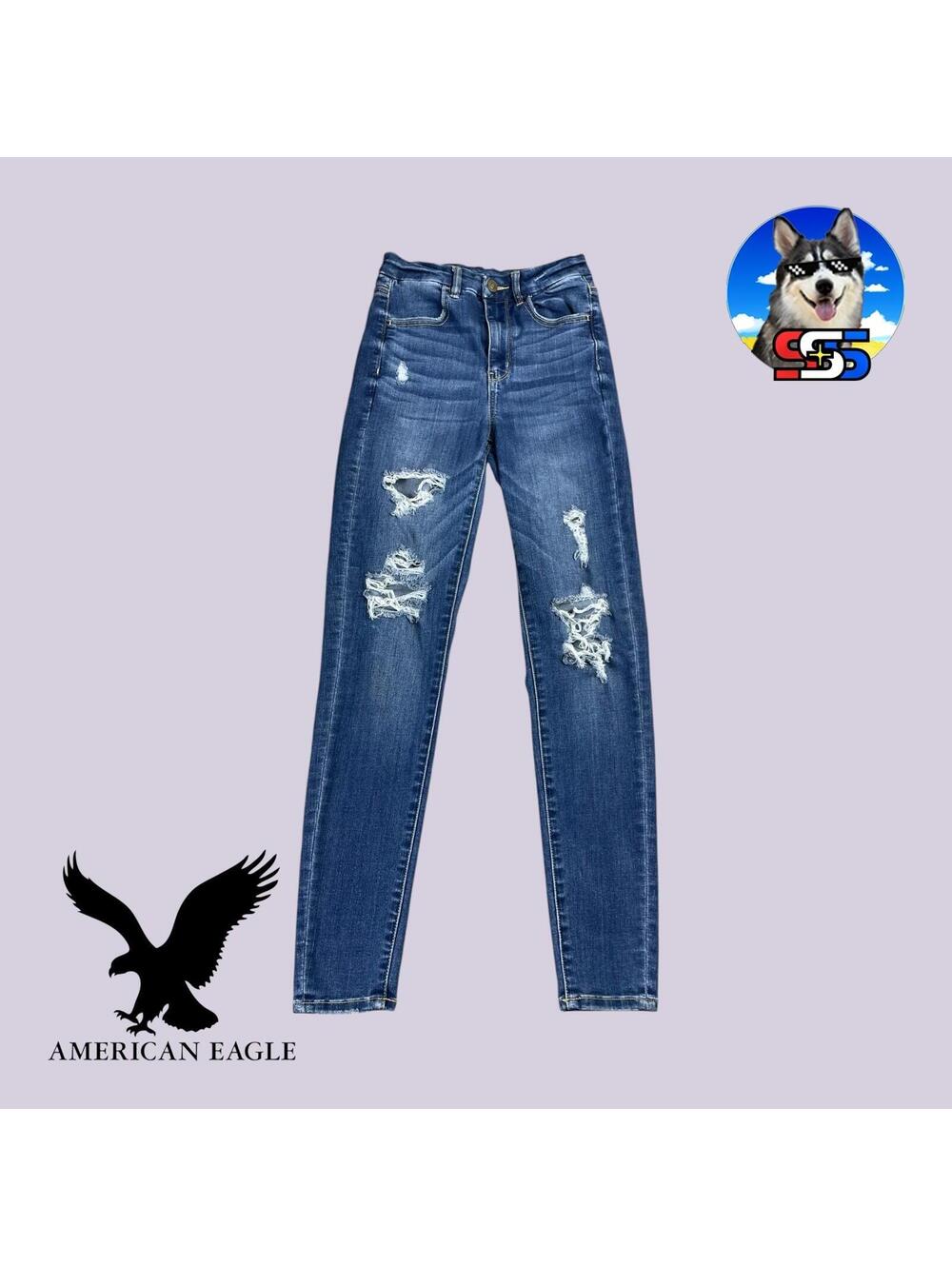 American Eagle Curvy Super High Rise Jegging Jeans Distressed Women's 2